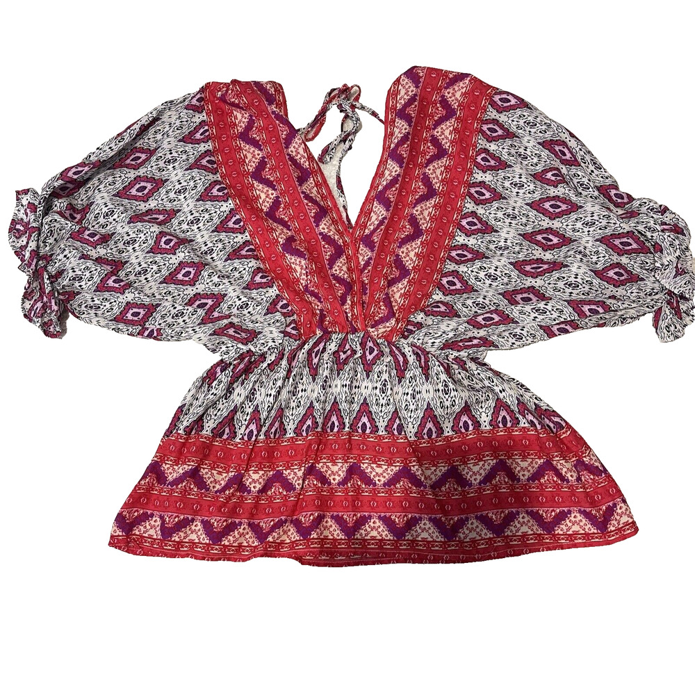 Umgee Top‎ Womens Small Pink Boho Cinched Waist Cottage Hippie Gypsy Blouse